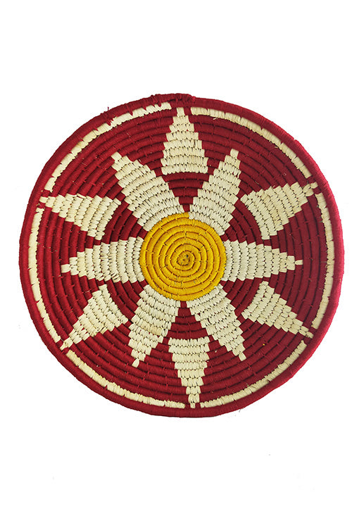 Whe 16' Natural, Yellow And Maroon Handmade Wall Decor Of Sabai Grass