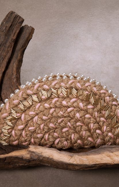 Dhaaga Powder Pink Half Moon Clutch Bag