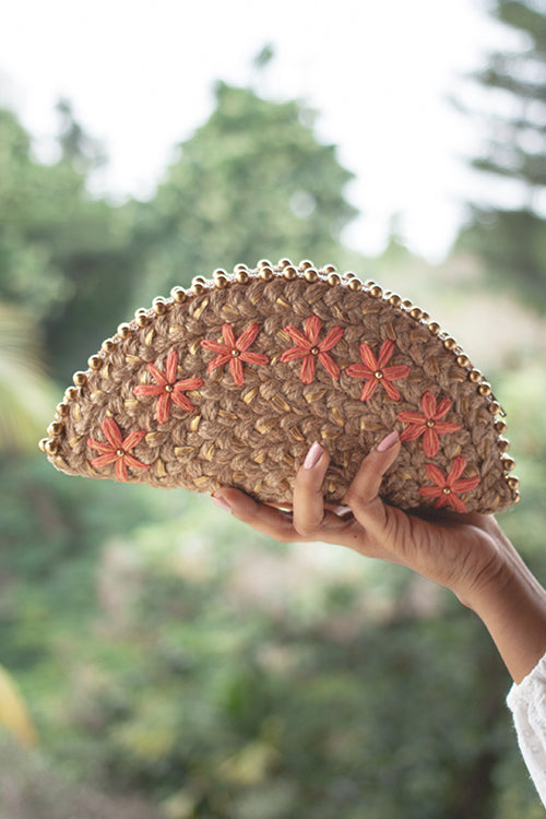 Dhaaga Canadian Lily Gold Half Moon Clutch