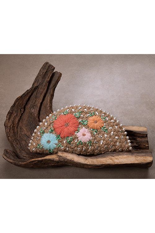 Dhaaga Pastel Bouquet In Silver Half Moon Clutch Bag