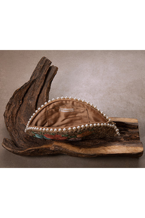 Dhaaga Pastel Bouquet In Silver Half Moon Clutch Bag