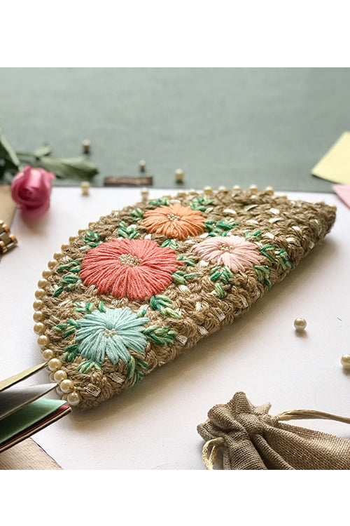 Dhaaga Pastel Bouquet In Silver Half Moon Clutch Bag