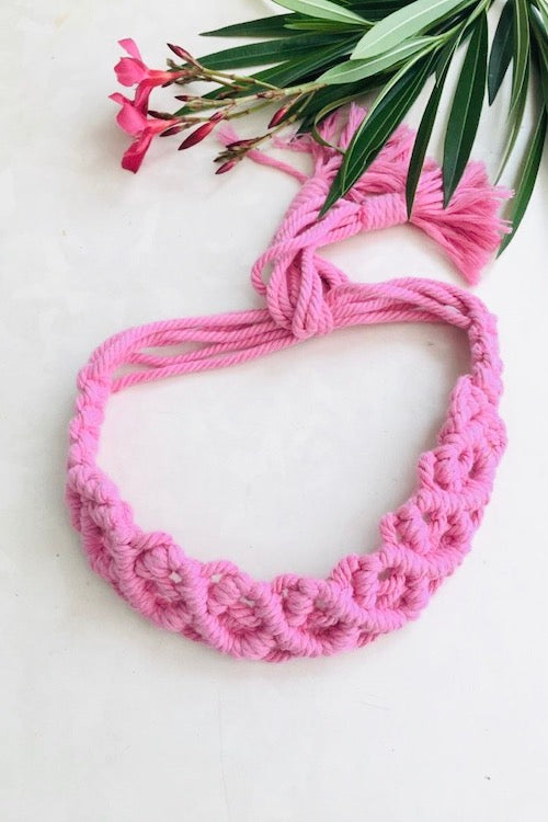 House of Macrame Macrame Headband-Pink