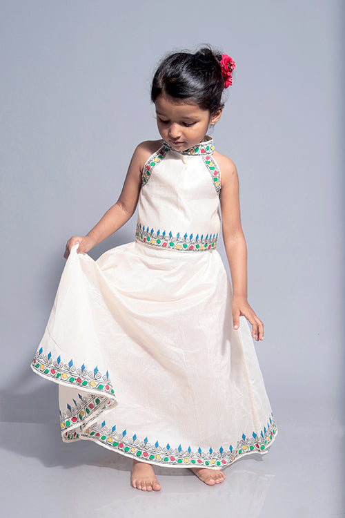 Diorama Designs "Serene" Handpainted Kids Crop Top & Lehenga Set