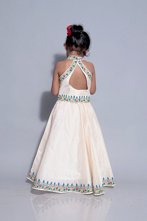 Diorama Designs "Serene" Handpainted Kids Crop Top & Lehenga Set