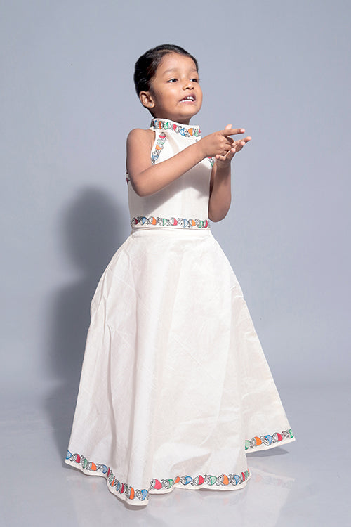 Diorama Designs "Marine" Handpainted Kids Crop Top & Lehenga Set