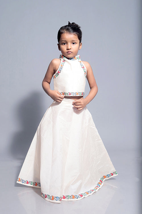 Diorama Designs "Marine" Handpainted Kids Crop Top & Lehenga Set