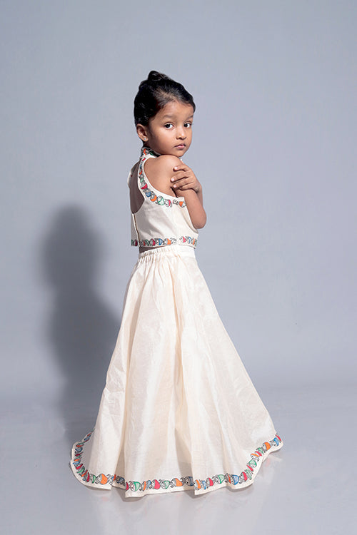 Diorama Designs "Marine" Handpainted Kids Crop Top & Lehenga Set