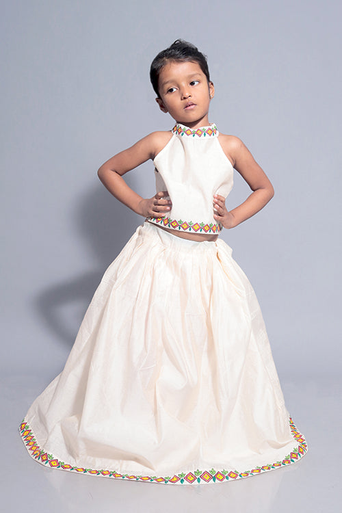 Diorama Designs "Abstract" Handpainted Kids Crop Top & Lehenga Set