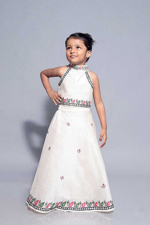 Diorama Designs "Duckling" Handpainted Kids Crop Top & Lehenga Set