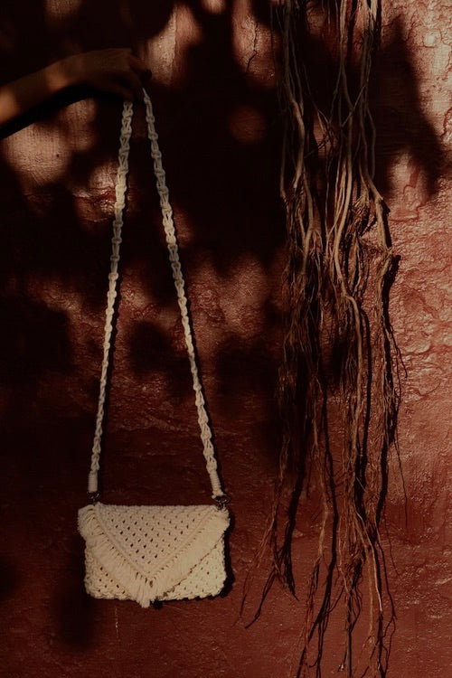 Handcrafted Clutch Bag With Sling Off White Macrame Bag Online