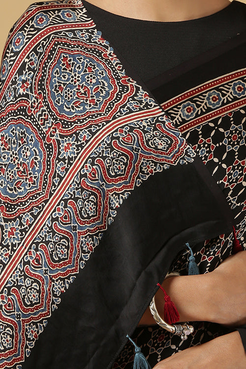 Jahangir Khatri - Black Ajrakh Modal Saree