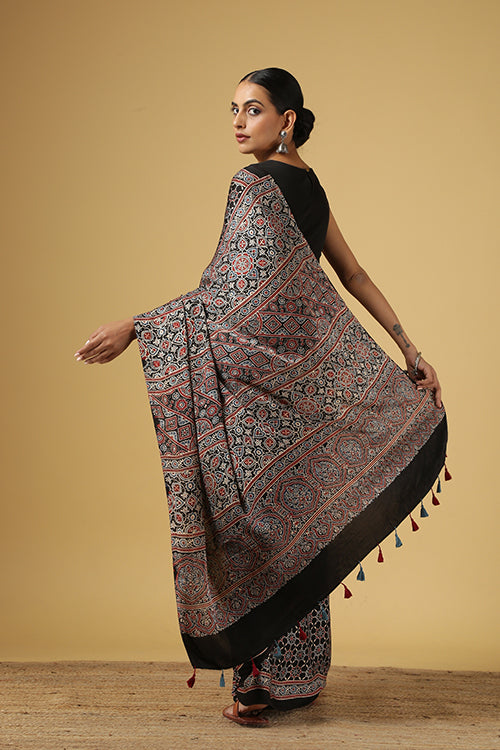 Jahangir Khatri - Black Ajrakh Modal Saree