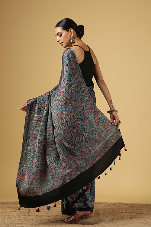 Jahangir Khatri - Indigo Blue Ajrakh Modal Saree