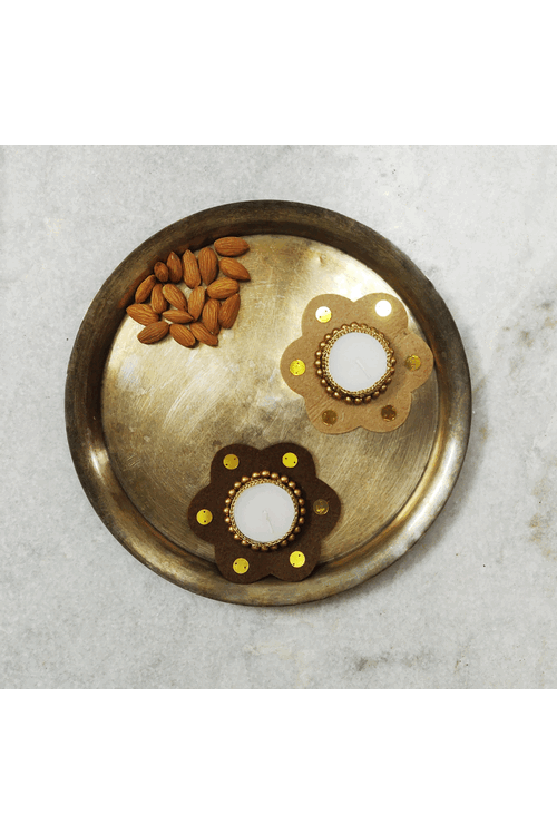 "Svatanya" Handcrafted Eco-Friendly Felt Flower with Gold Zari CrochetT-Light Set of 2