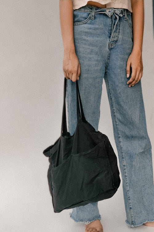 Charcoal Linen Tote Bag