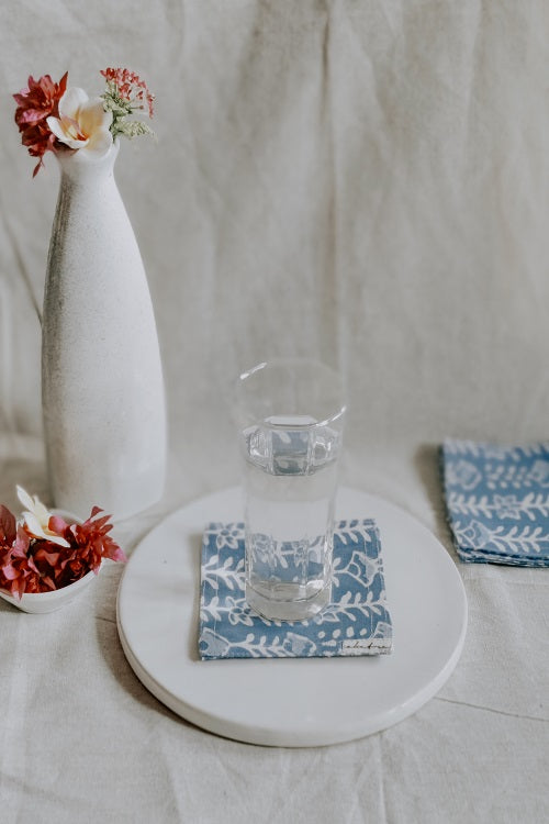 Cotton Cloth Coasters - Set Of 6 Blue Leaf