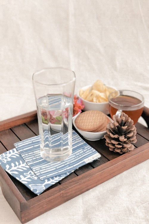 Ekatra Cotton Cloth Coasters - Set Of 6 Blue Stripes