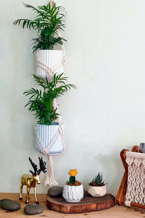 2 arm plant hanger HoM Handcrafted Macrame two-tier Plant Hanger (Variant 1) – Okhaistore