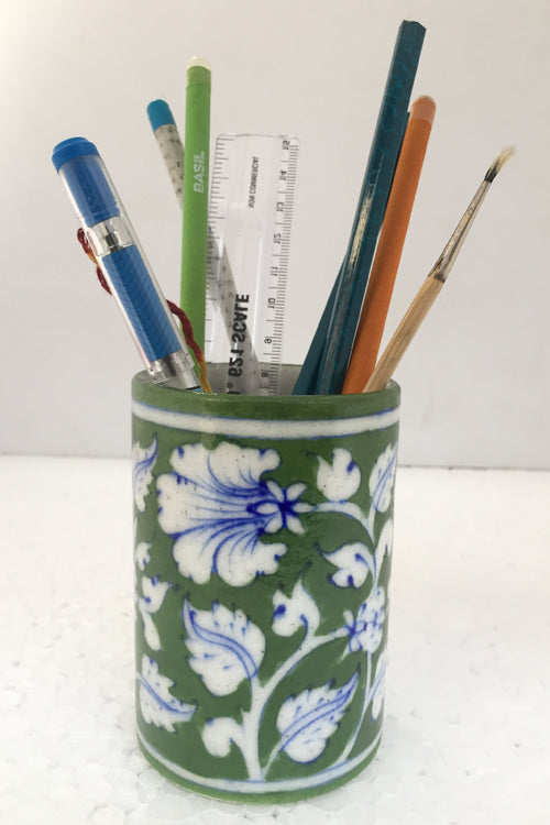 Ram Gopal Blue Pottery Handcrafted 'Pen Stand ' Green Stationary Stand-57