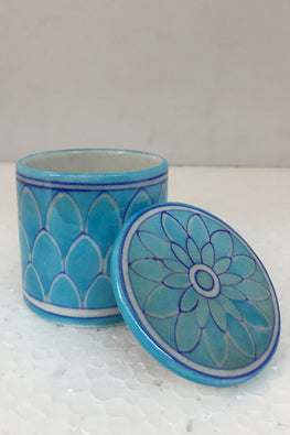 Ram Gopal Blue Pottery Handcrafted 'Round accessory box ' Blue Box-C