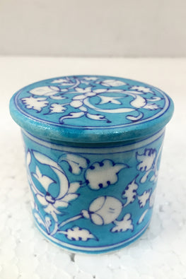 Ram Gopal Blue Pottery Handcrafted 'Round accessory box ' Blue Box-D