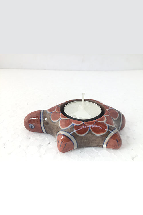 Ram Gopal Blue Pottery Handcrafted "T-Candles" Brown Turtel Candle Stand (Set Of 2)-27