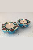 Ram Gopal Blue Pottery Handcrafted "T-Candles" Blue Candle Stand  (Set Of 2)-19