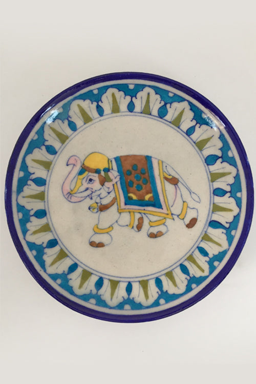 Ram Gopal Blue Pottery Handcrafted 'Pate ' Blue Elephant Wall Hanging