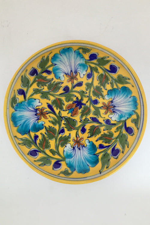 Ram Gopal Blue Pottery Handcrafted 'Pate ' Yellow Wall Hanging-A