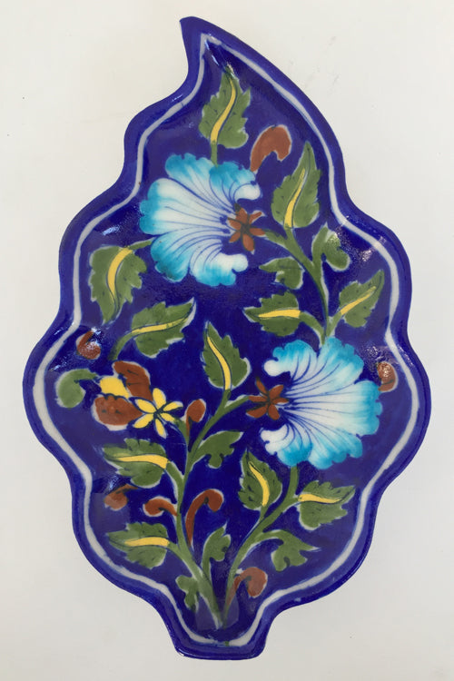 Ram Gopal Blue Pottery Handcrafted 'Leaf Tray ' Blue Tray-37