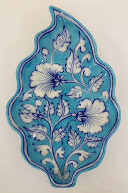 Ram Gopal Blue Pottery Handcrafted 'Leaf Tray ' Light Blue Tray-39