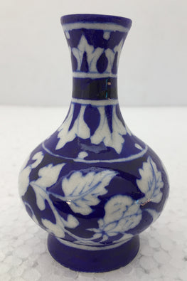 Ram Gopal Blue Pottery Handcrafted 'Surahai Vase" Blue Flower Vase-A