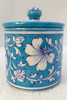 Ram Gopal Blue Pottery Handcrafted 'Cotton Jar' Light Blue Jar-21