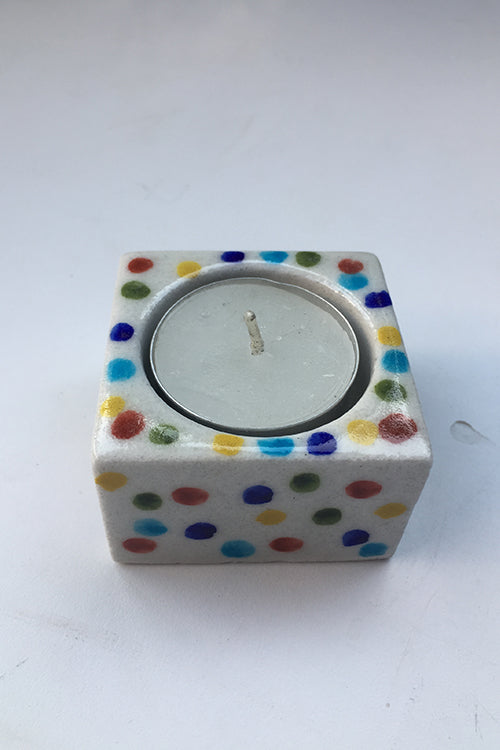 Ram Gopal Blue Pottery Handcrafted "T-Candles" Blue Square Candle Stand (Set Of 2)-36