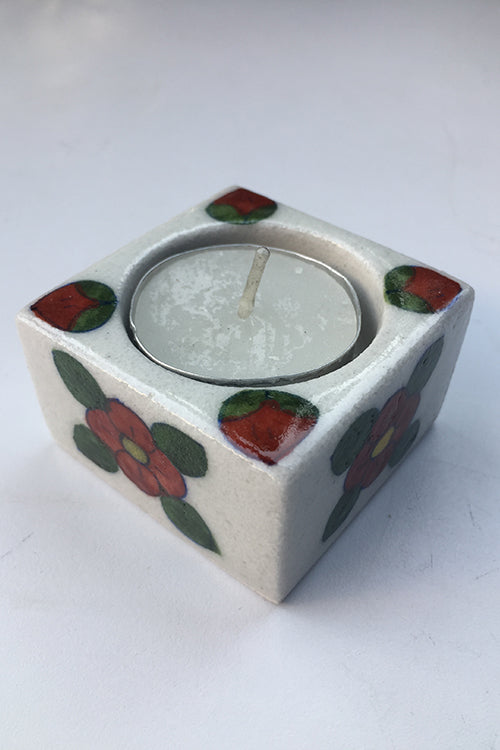 Ram Gopal Blue Pottery Handcrafted "T-Candles" Blue Square Candle Stand (Set Of 2)-36