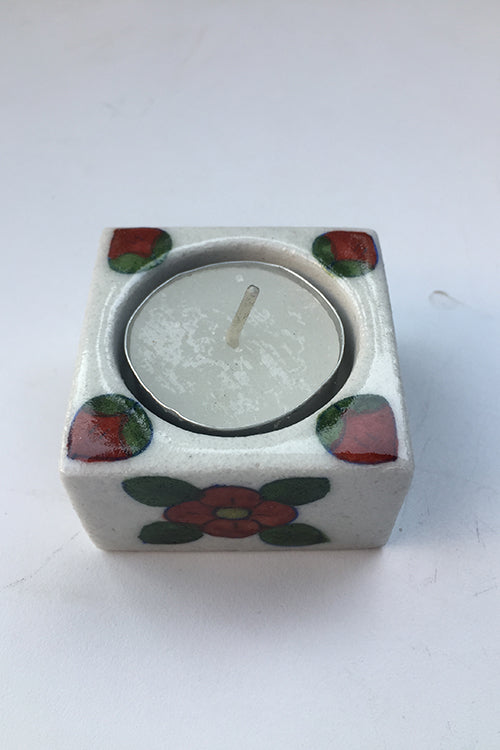 Ram Gopal Blue Pottery Handcrafted "T-Candles" Blue Square Candle Stand (Set Of 2)-36