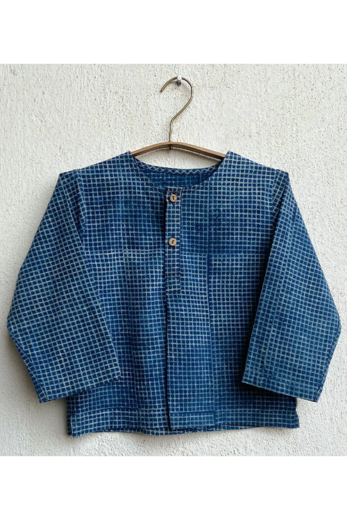 Whitewater Kids Unisex Organic Indigo Check Kurta Top With Matching Pants