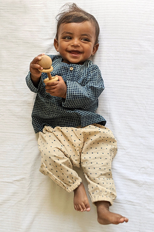 Whitewater Kids Unisex Organic Indigo Check Kurta Top With Raidana Pants