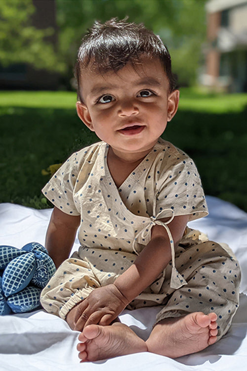 Whitewater Kids Unisex Organic Indigo Raidana Angrakha Top With Matching Pants