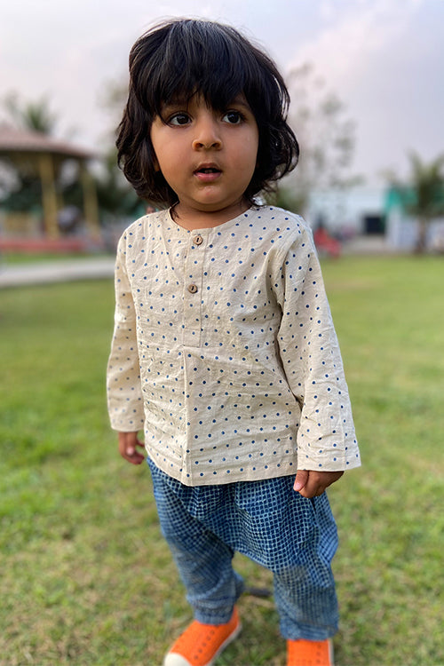 Whitewater Kids Unisex Organic Indigo Raidana Kurta Top With Check Pants