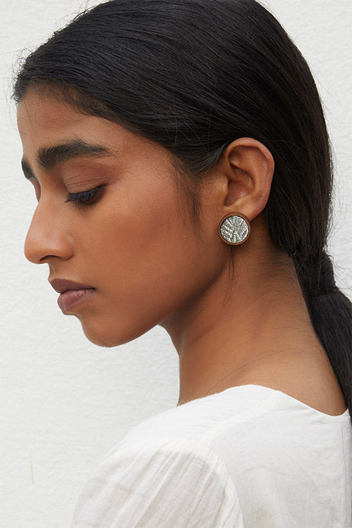 Whebyabira Handcrafted Round Silver MDF Stud