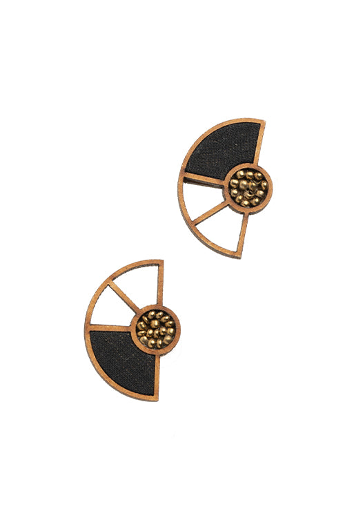 Whe Black Geometrical Repurposed Fabric and wood earring