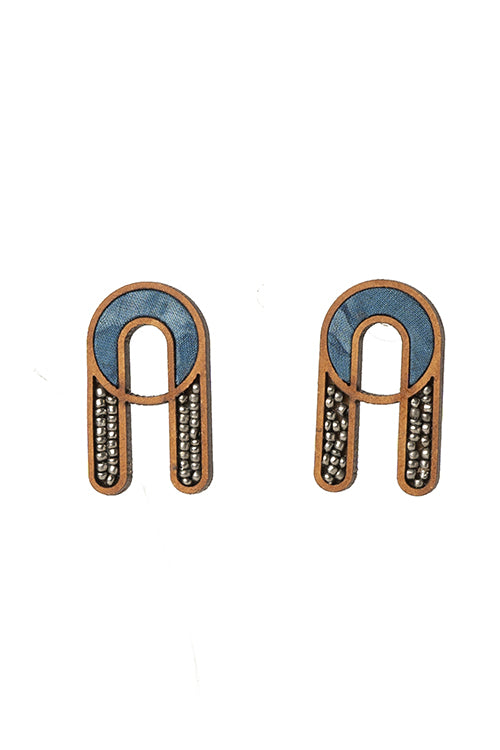 Whe Blue Repurposed fabric and wood earring