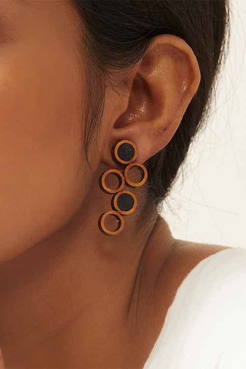 Black and Brown Unity Repurposed fabric and wood earring