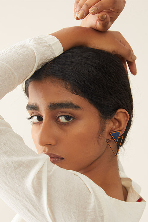 Whe Two Look in One Blue Traingle earring