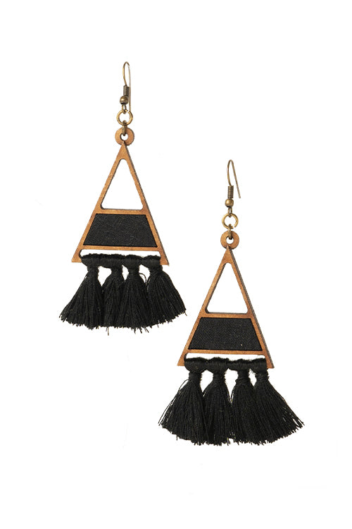 Whe Black triangle tassel earring