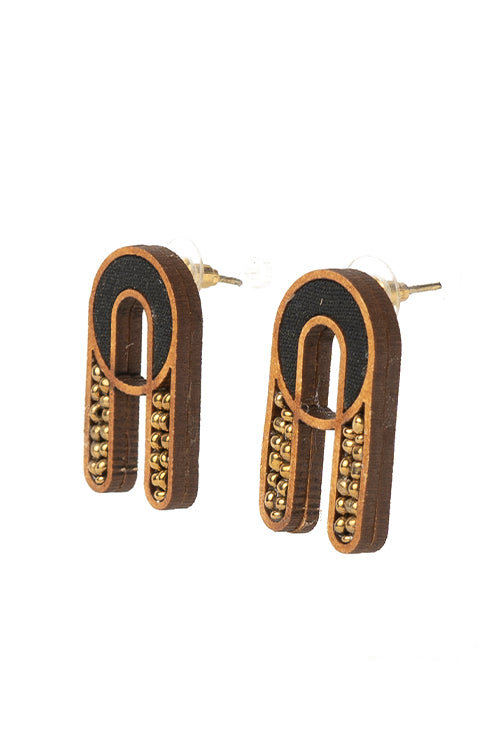 Black Repurposed fabric and wood earring