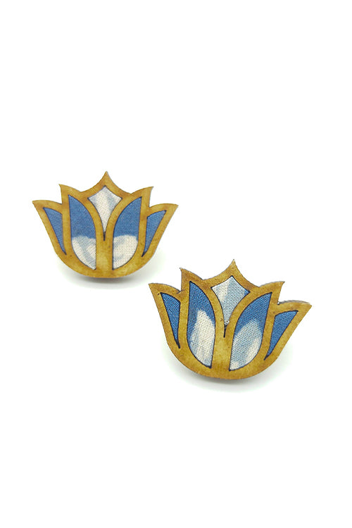 WHE Bloom Lotus Repurposed Fabric and Wood Indigo Stud