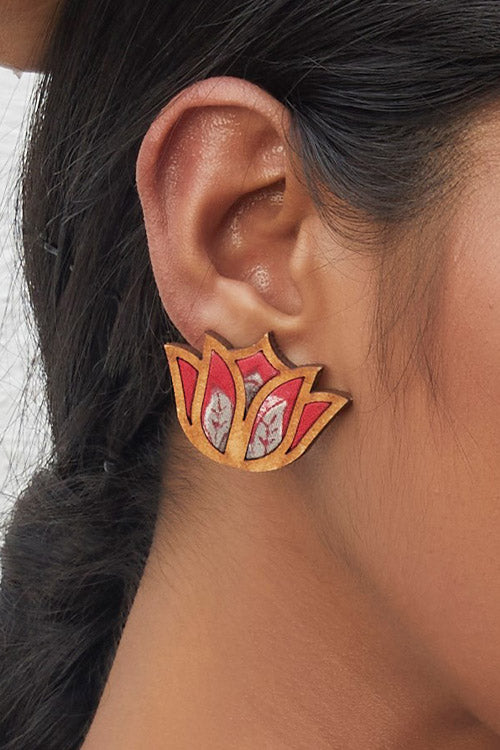 WHE Bloom Lotus Repurposed Fabric and Wood Red Stud